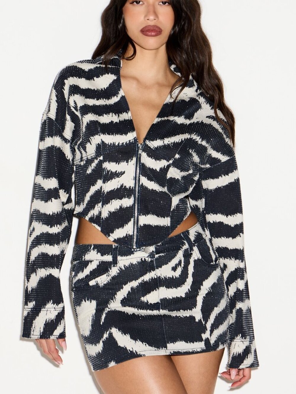 Casual Women's Zebra Print Denim Jacket